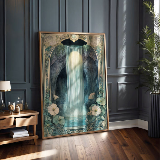 Art Nouveau Waterfall Print –  Celestial Wall Art – Botanical Decor – Floral Animal Artwork - Vintage Home Decor