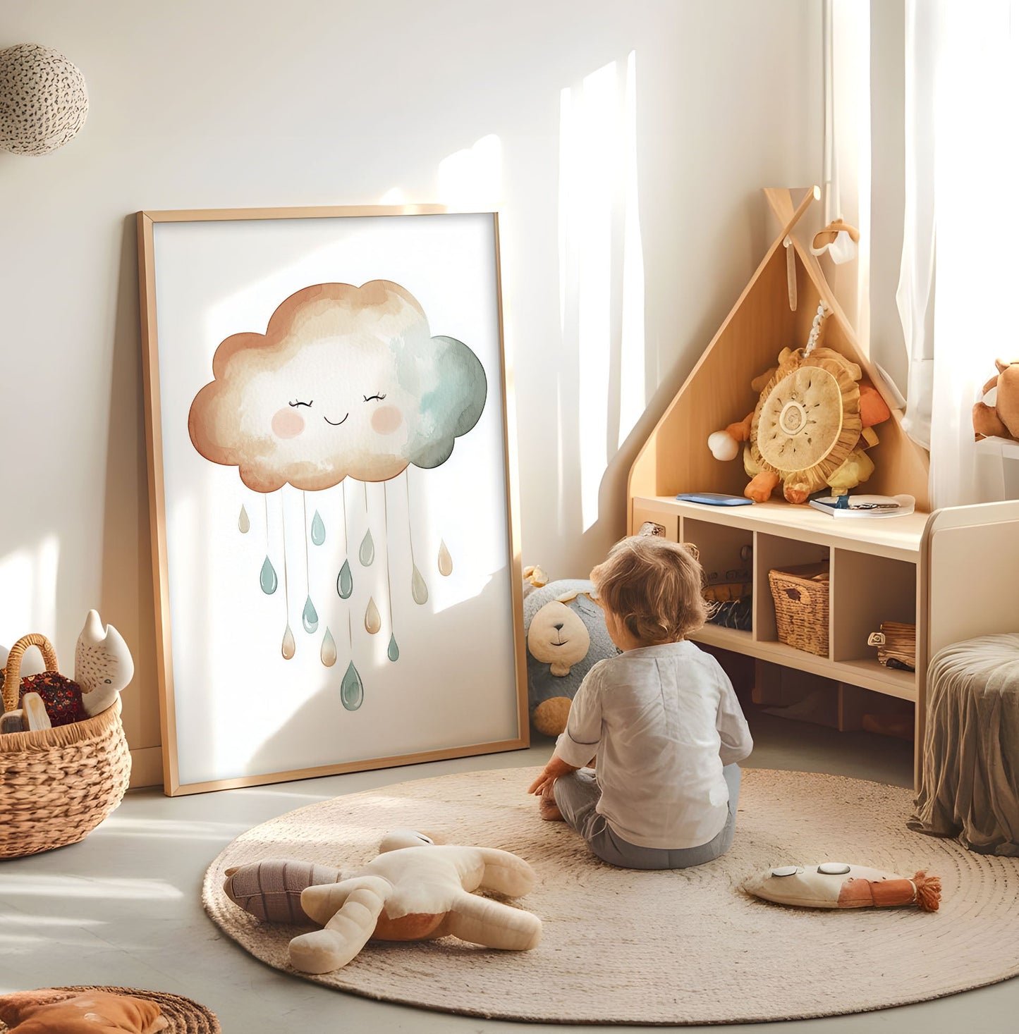 Dreamy Cloud Nursery Print - Rain Cloud Wall Art - Watercolour Baby Room Poster - Cloud Print - Neutral Nursery Decor - Minimalist Baby Room