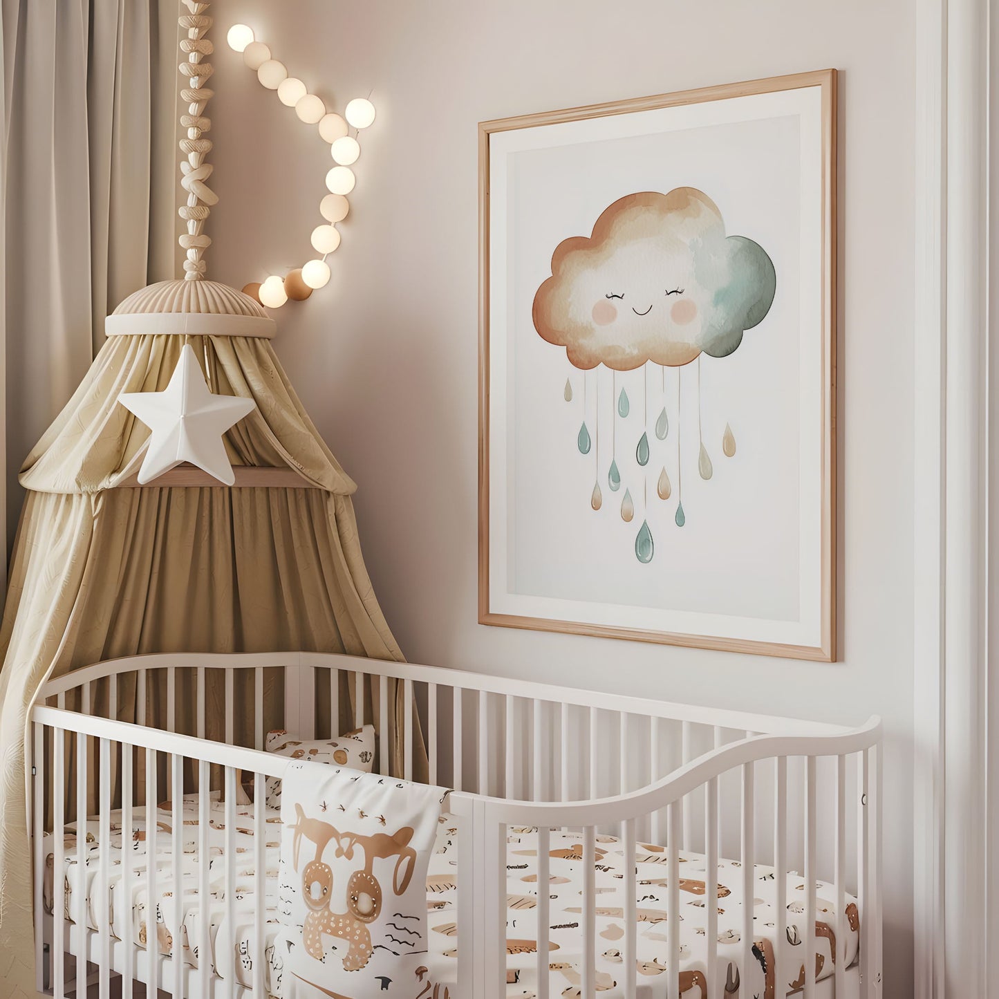 Dreamy Cloud Nursery Print - Rain Cloud Wall Art - Watercolour Baby Room Poster - Cloud Print - Neutral Nursery Decor - Minimalist Baby Room