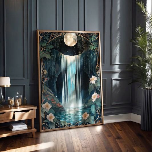 Art Nouveau Waterfall Print –  Celestial Wall Art – Botanical Decor – Floral Animal Artwork - Vintage Home Decor