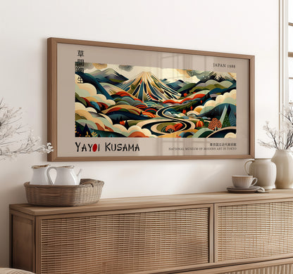 Yayoi Kusama Panoramic Print - Mount Fuji Landscape, Japanese Wall Art, Modern Abstract Wall Decor, Exhibition Poster