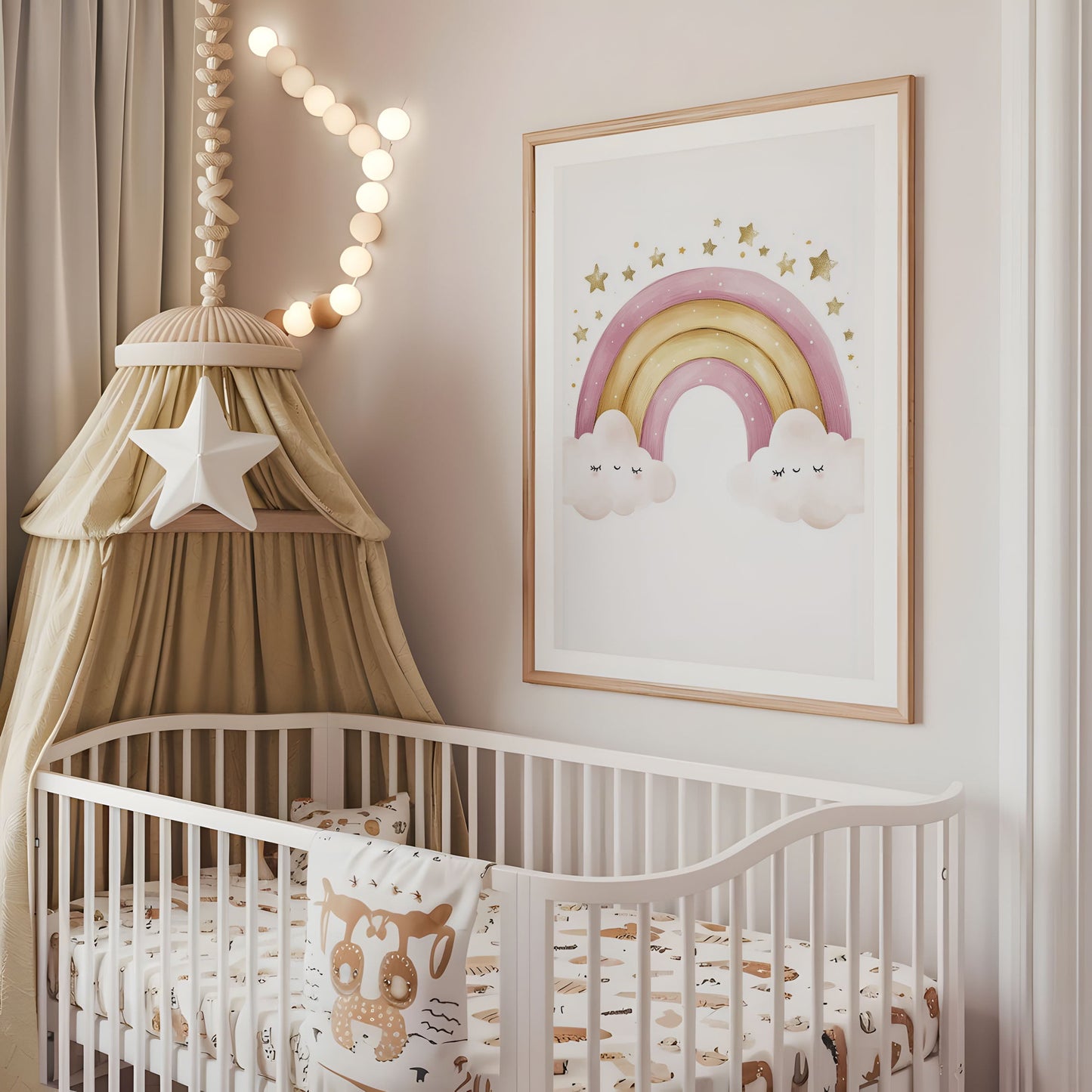 Pink and Gold Rainbow Nursery Print - Boho Kids Wall Art - Pastel Rainbow Poster - Dreamy Baby Room Decor - Scandinavian Minimalist Print