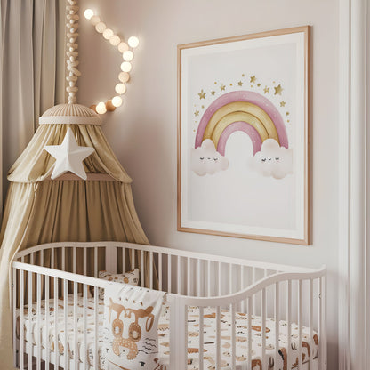 Pink and Gold Rainbow Nursery Print - Boho Kids Wall Art - Pastel Rainbow Poster - Dreamy Baby Room Decor - Scandinavian Minimalist Print