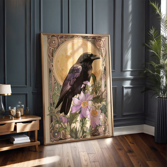 Art Nouveau Raven Print –  Celestial Wall Art – Botanical Decor – Floral Woodland Artwork - Vintage Home Decor