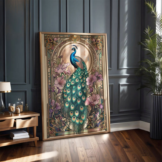 Art Nouveau Peacock Print –  Celestial Wall Art – Botanical Decor – Floral Artwork - Vintage Home Decor