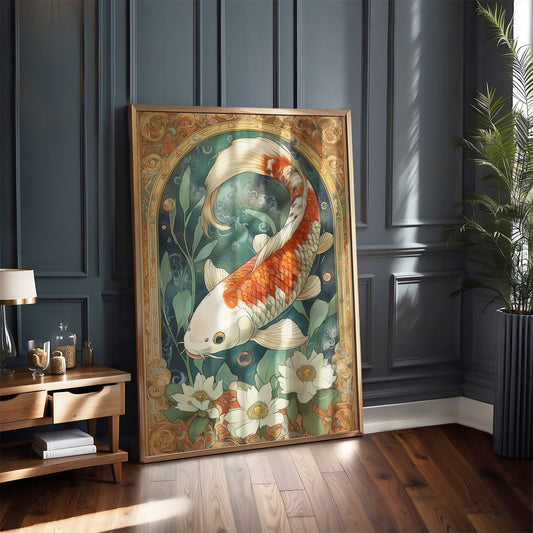 Art Nouveau Koi Karp Print –  Celestial Wall Art – Botanical Decor – Floral Artwork - Vintage Home Decor