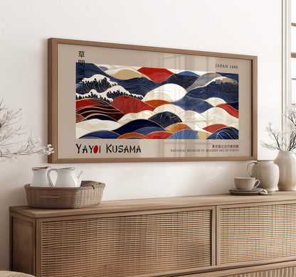Yayoi Kusama Panoramic Print - Ocean Waves, Japanese Wall Art, Modern Abstract Wall Decor, Exhibition Poster