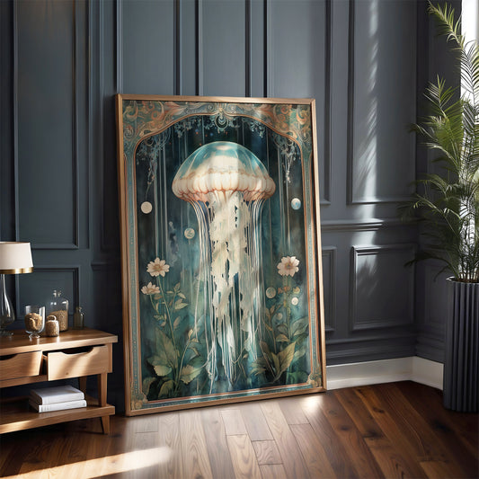 Art Nouveau Jellyfish Print –  Celestial Wall Art – Botanical Decor – Floral Artwork - Vintage Home Decor
