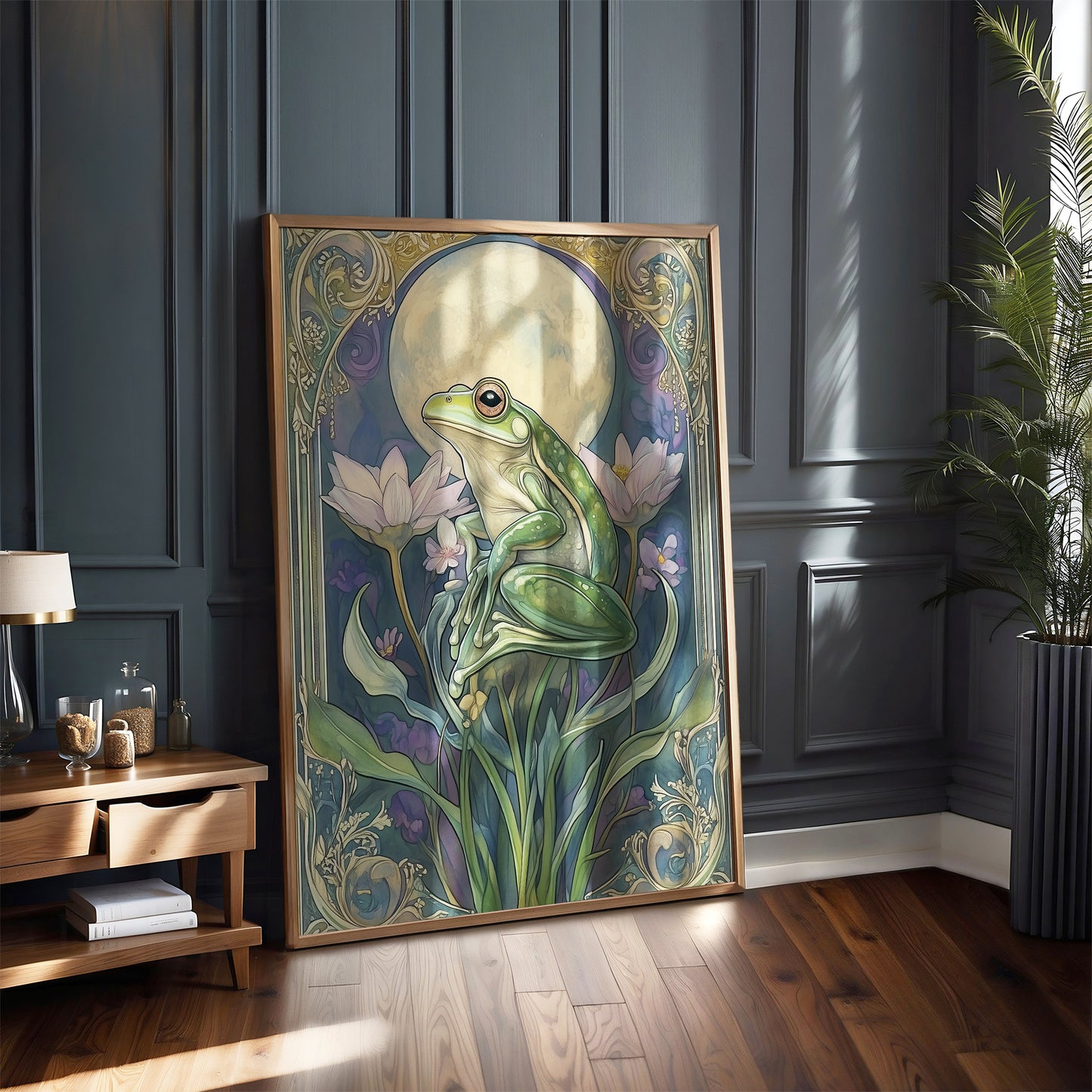 Art Nouveau Frog Print –  Celestial Wall Art – Botanical Decor – Floral Artwork - Vintage Home Decor