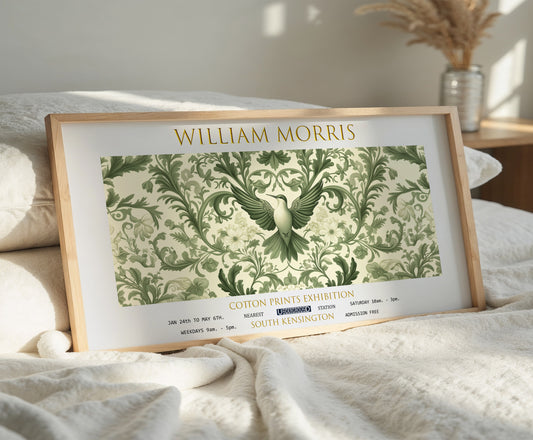 William Morris Panoramic Print, William Morris Exhibition Print, William Morris Poster, Vintage Wall Art, Textiles Art, Hummingbird Print