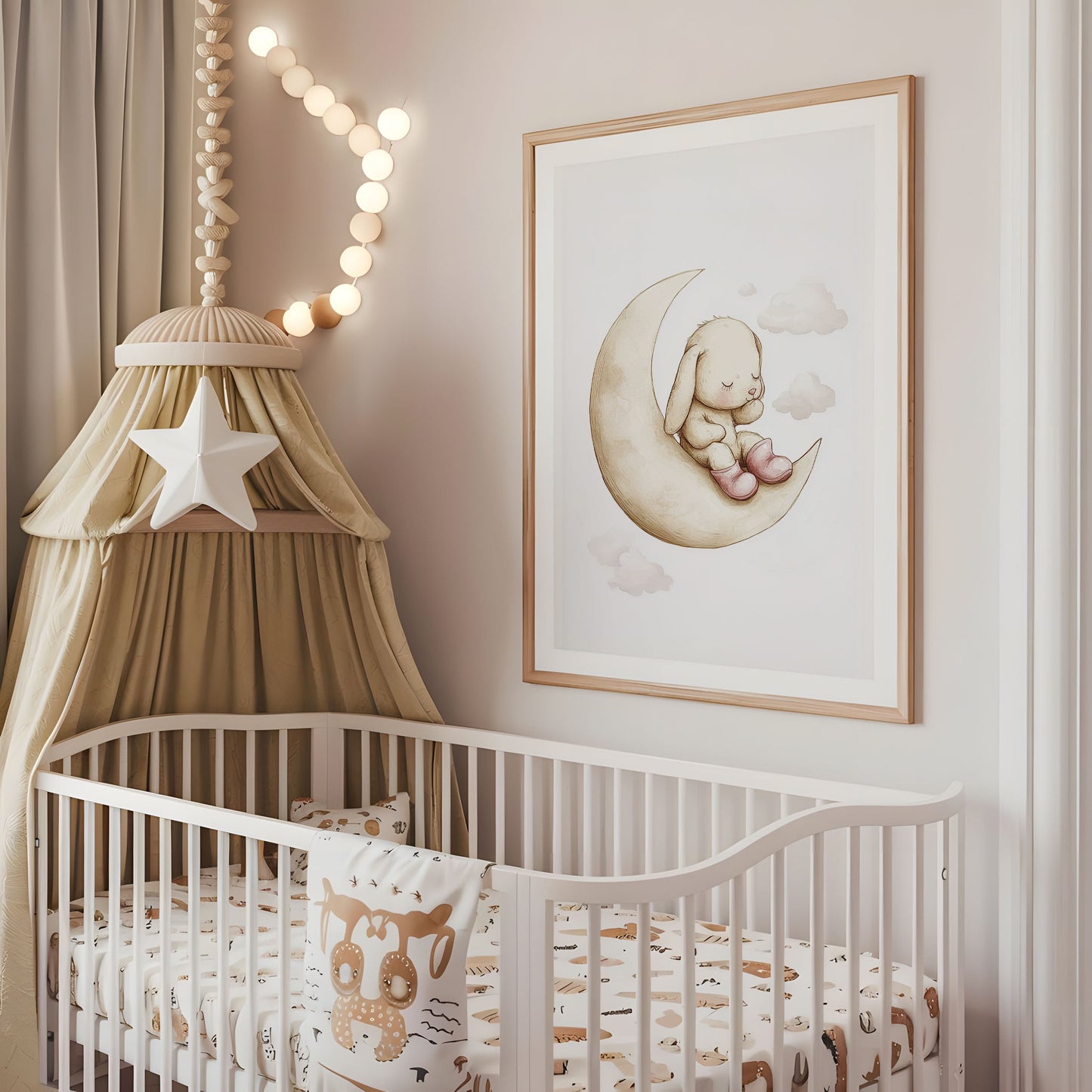 Sleepy Bunny Moon Nursery Print – Cute Baby Rabbit Wall Art - Neutral Wall Art - Nursery Moon Print - Baby Room - Nursery Print - Play Room