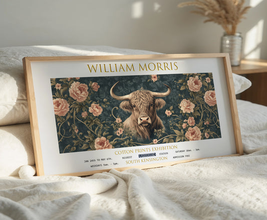 William Morris Panoramic Print, William Morris Exhibition Print, William Morris Poster, Vintage Wall Art, Textiles Art, Highland cow Print