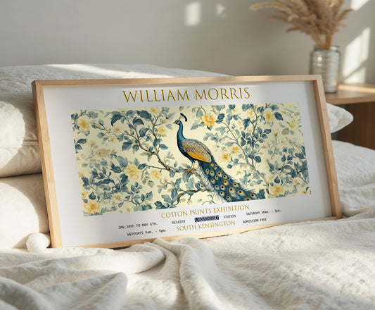 William Morris Panoramic Print, William Morris Exhibition Print, William Morris Poster, Vintage Floral Wall Art, Textiles Art, Peacock Print