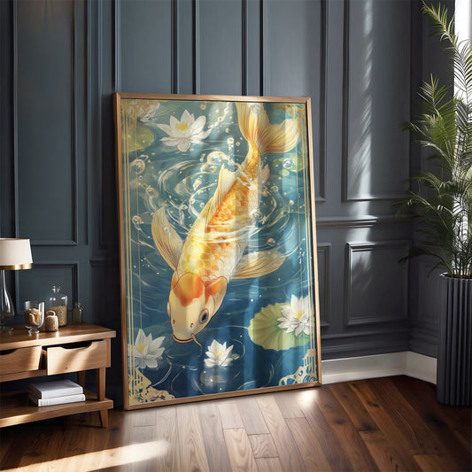 Art Nouveau Koi Karp Pond Print –  Celestial Wall Art – Botanical Decor – Floral Artwork - Vintage Home Decor