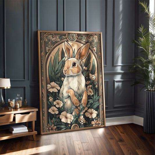 Art Nouveau Rabbit Print –  Celestial Wall Art – Botanical Decor – Woodland Floral Artwork - Vintage Home Decor