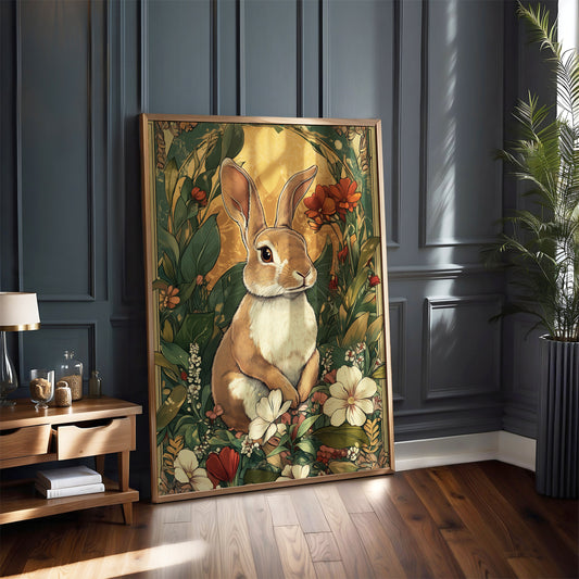 Art Nouveau Rabbit Print –  Celestial Wall Art – Botanical Decor – Woodland Floral Artwork - Vintage Home Decor
