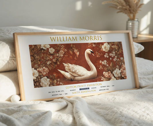 William Morris Panoramic Print, William Morris Exhibition Print, William Morris Poster, Vintage Floral Wall Art, Textiles Art, Swan Print