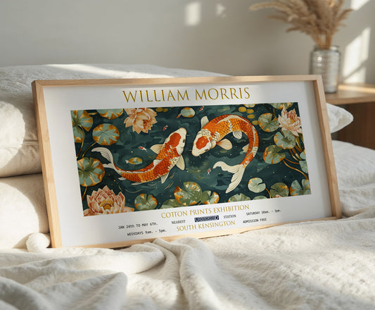William Morris Panoramic Print, William Morris Exhibition Print, William Morris Poster, Vintage Wall Art, Textiles Art, Koi Fish Print
