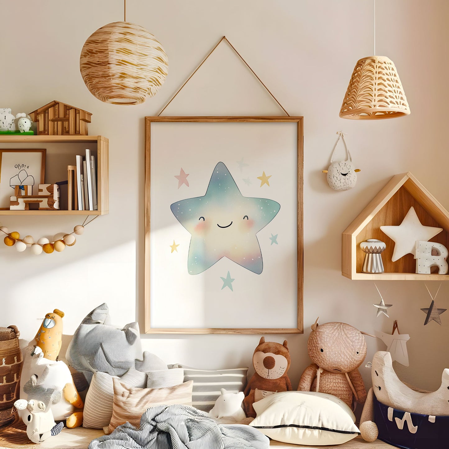 Star Nursery Print - Kids Wall Art - Watercolor Baby Room Poster - Star Print - Neutral Nursery Decor - Minimalist Baby Room
