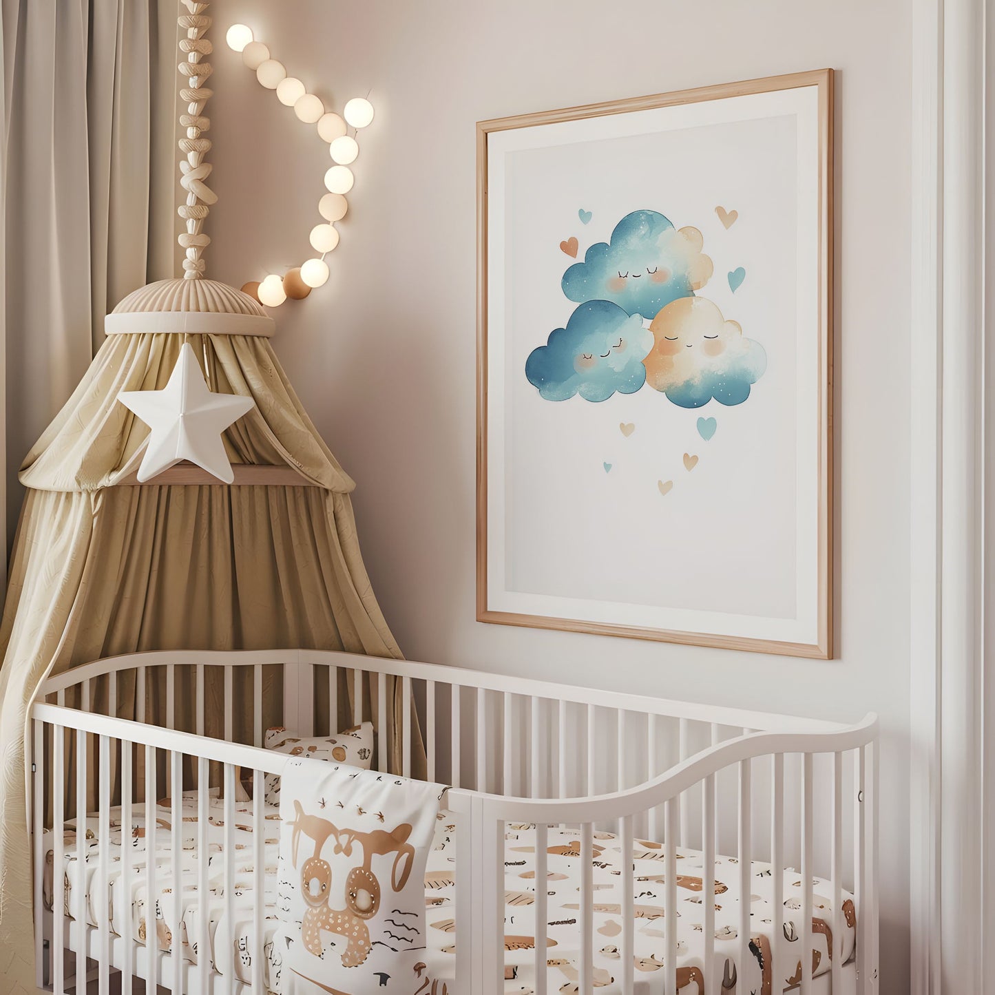 Dreamy Cloud Nursery Print - Rain Cloud Wall Art - Watercolour Baby Room Poster - Cloud Print - Neutral Nursery Decor - Minimalist Baby Room