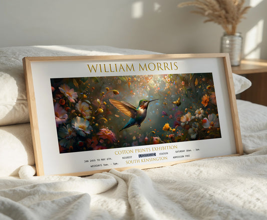 William Morris Panoramic Print, William Morris Exhibition Print, William Morris Poster, Vintage Floral Wall Art, Textiles Art, Hummingbird