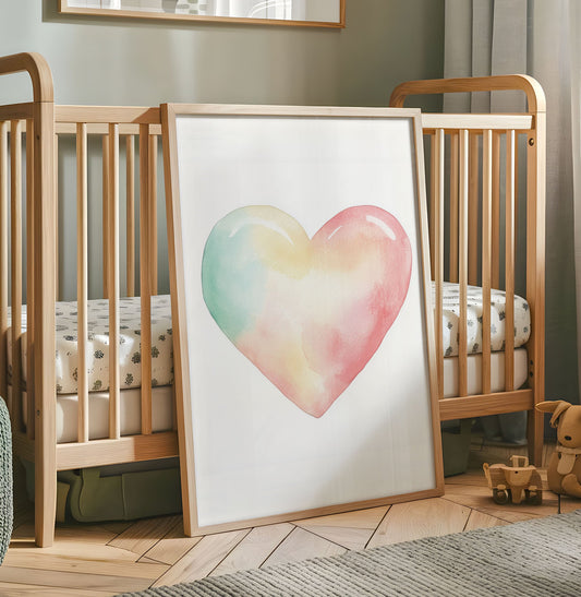 Love Heart Print - Kids Wall Art - Watercolour Heart Baby Room Poster - Heart Print - Neutral Nursery Decor - Minimalist Baby Room