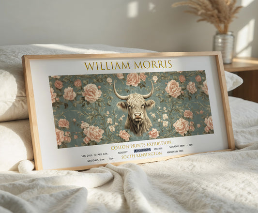 William Morris Panoramic Print, William Morris Exhibition Print, William Morris Poster, Vintage Floral Wall Art, Textiles Art, Highland Cow