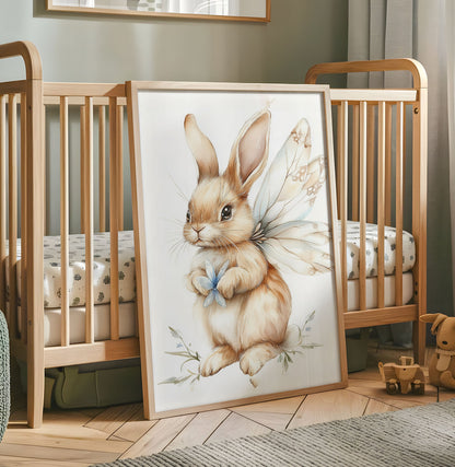 Fairy Bunny Art Print – Whimsical Rabbit Illustration, Fantasy Woodland Nursery Decor, Magical Animal Poster, Enchanted Kids Room Art