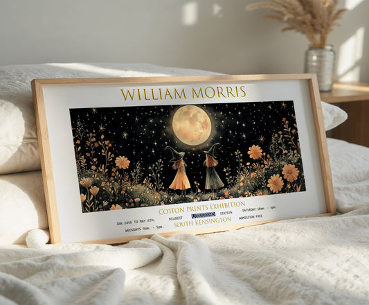William Morris Panoramic Print, William Morris Exhibition Print, William Morris Poster, Vintage Wall Art, Textiles Art, Witches & Moon Print