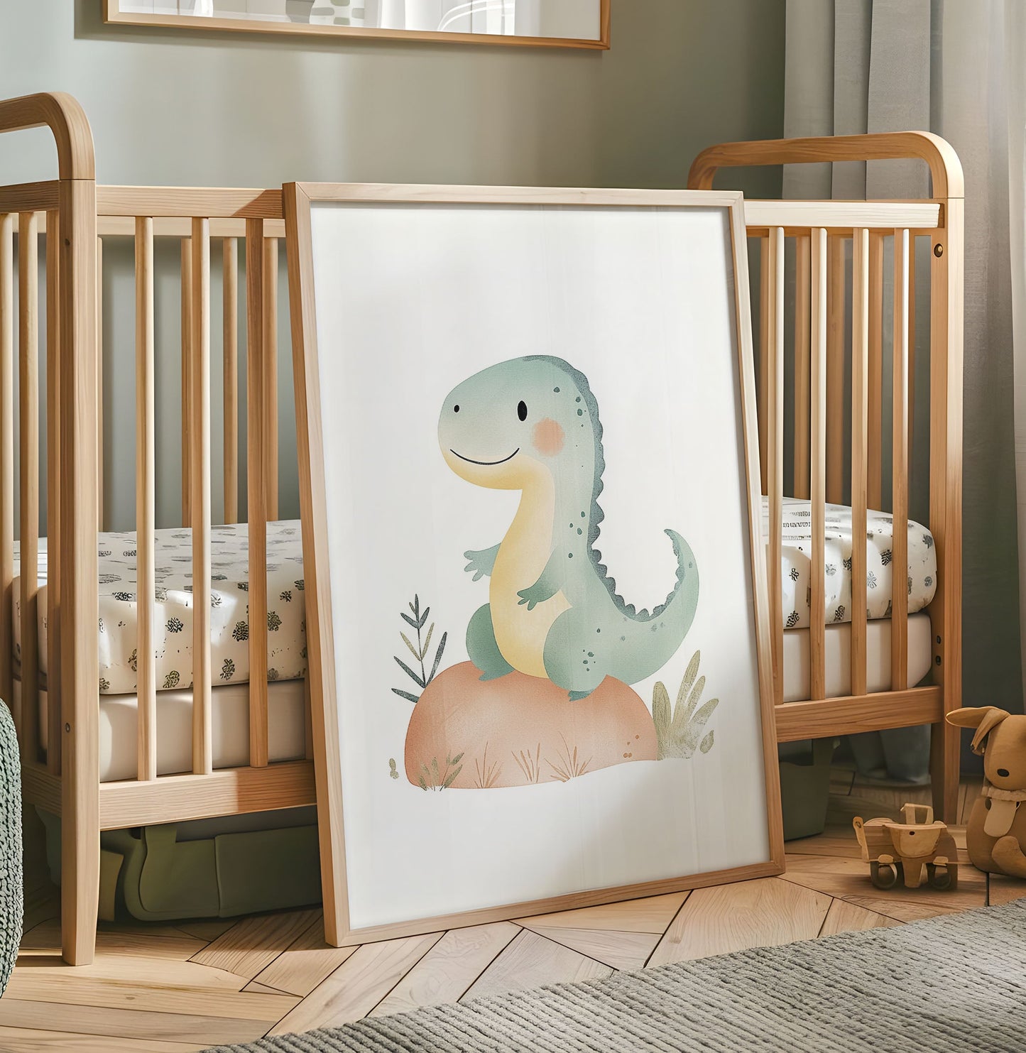 Cute Dinosaur Nursery Print – Watercolour Dino Wall Art, Pastel Baby Room Decor, Kids Poster, Dinosaur Nursery Poster, Neutral Wall Art