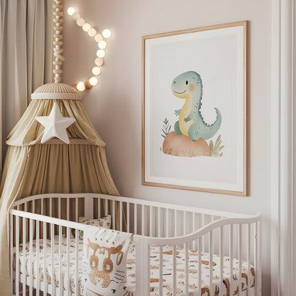 Cute Dinosaur Nursery Print – Watercolour Dino Wall Art, Pastel Baby Room Decor, Kids Poster, Dinosaur Nursery Poster, Neutral Wall Art