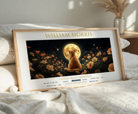 William Morris Panoramic Print, William Morris Exhibition Print, William Morris Poster, Vintage Wall Art, Textiles Art, Cat & Moon Print