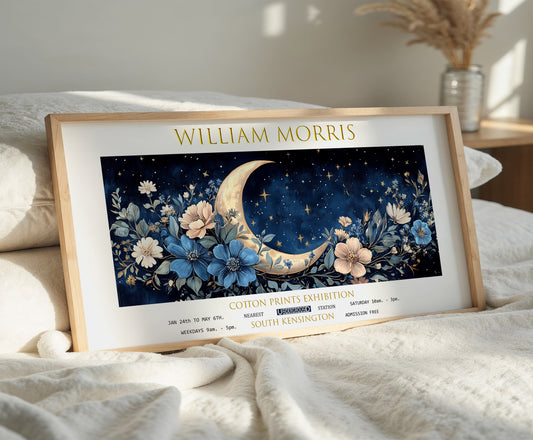 William Morris Print, William Morris Exhibition Print, William Morris Poster, Vintage Panoramic Wall Art, Textiles Art, Moon and Stars Print