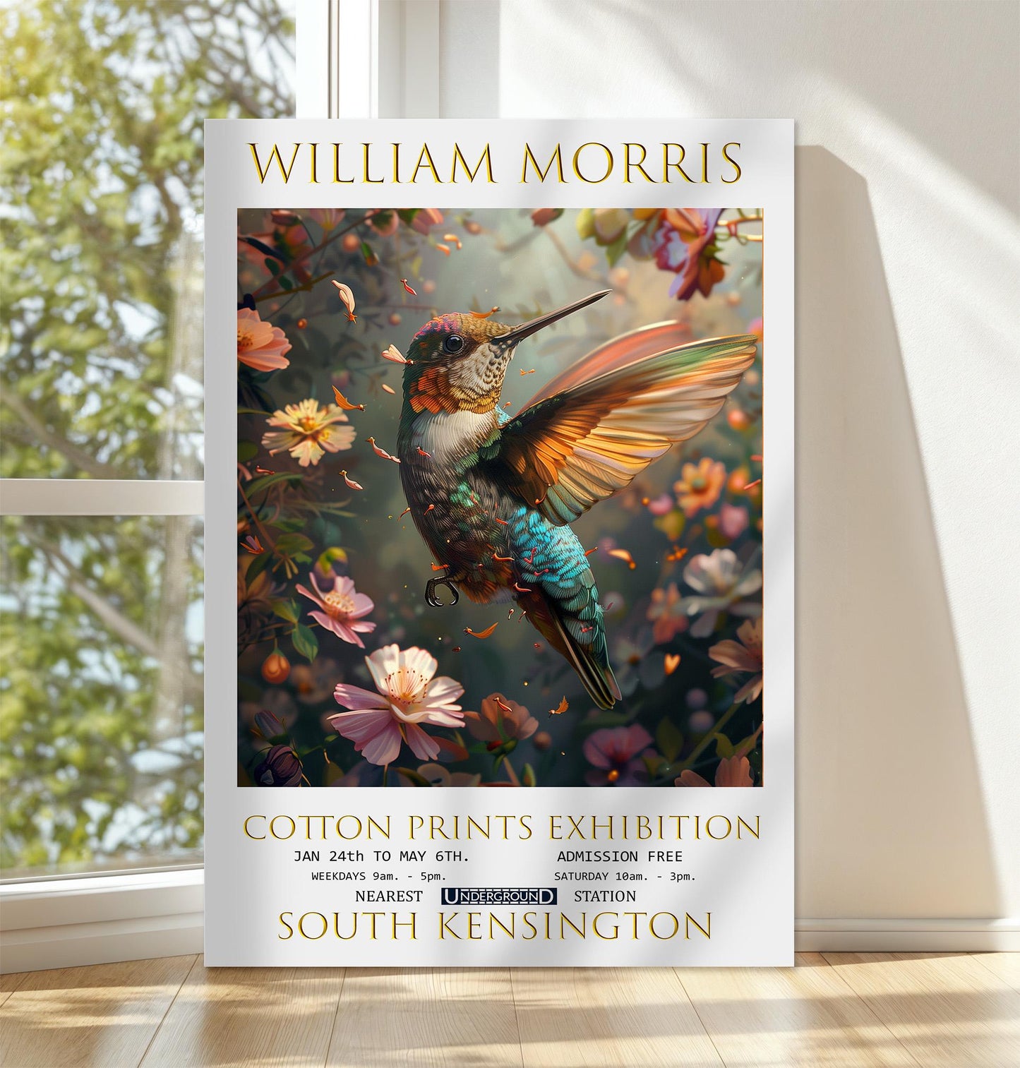 William Morris Hummingbird Canvas, William Morris Exhibition Poster, William Morris Print, Textile Canvas Print, Framed Canvas Wall Decor