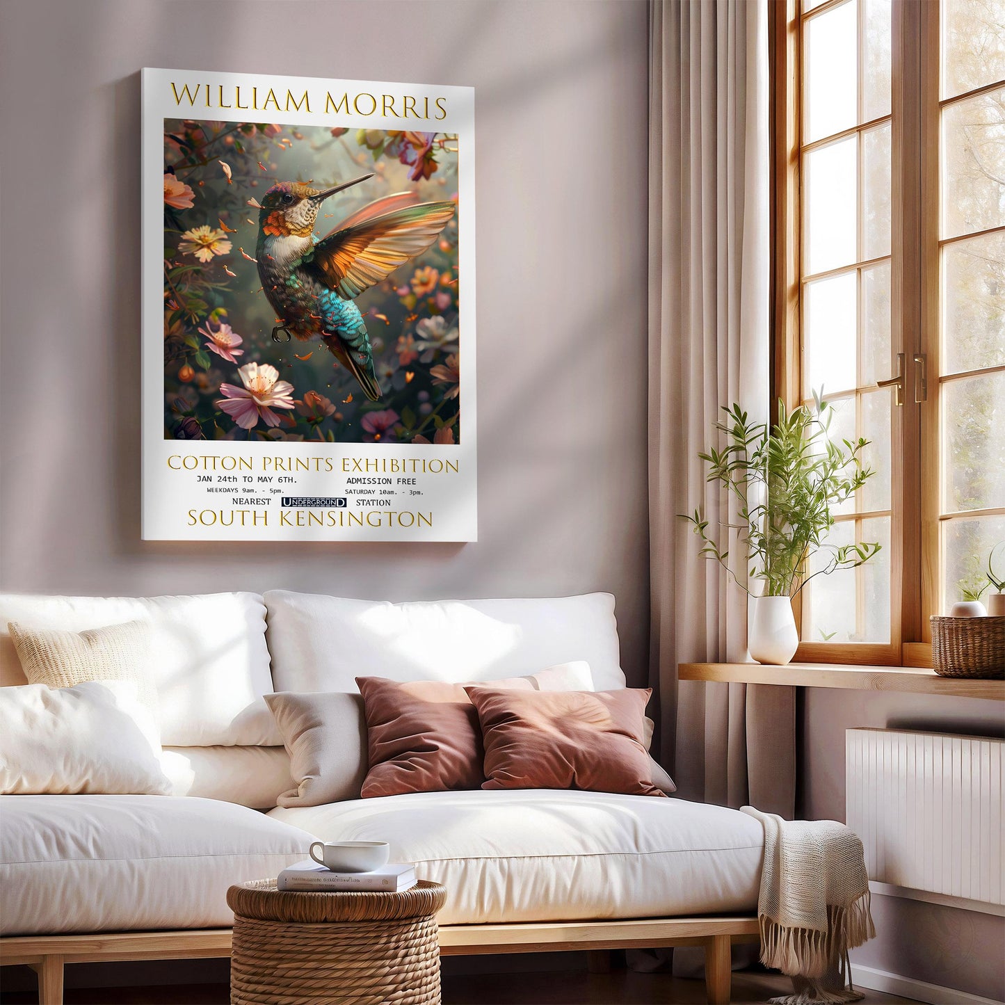 William Morris Hummingbird Canvas, William Morris Exhibition Poster, William Morris Print, Textile Canvas Print, Framed Canvas Wall Decor