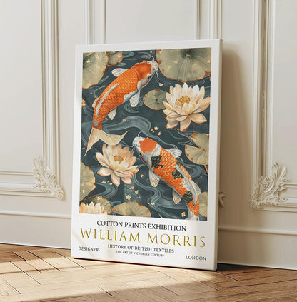 William Morris Canvas, William Morris Exhibition Print on Canvas, William Morris Print, Textile Canvas,  Floral Wall Art, Koi Fish Canvas