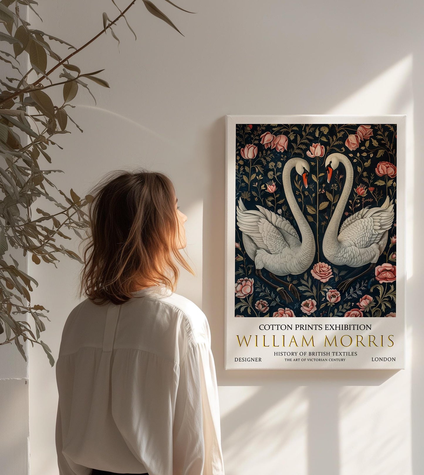 William Morris Canvas, William Morris Exhibition Print on Canvas, William Morris Print, Textile Canvas,  Floral Wall Art, Swans Canvas