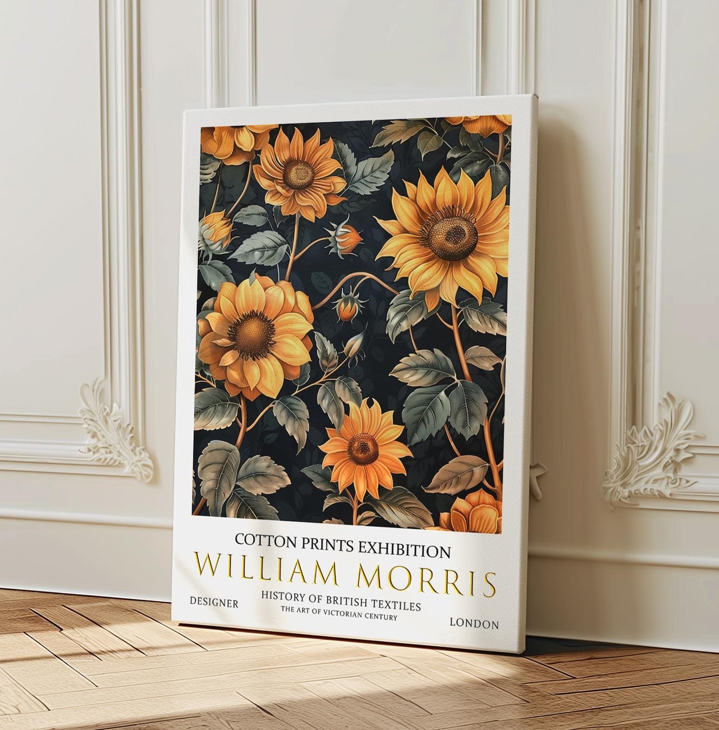 William Morris Canvas, William Morris Exhibition Print on Canvas, William Morris Print, Textile Canvas,  Floral Wall Art, Sunflowers Canvas