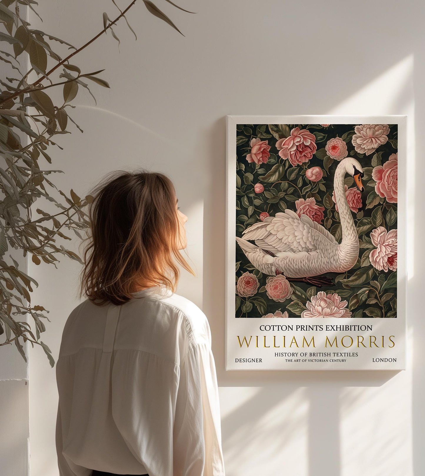 William Morris Canvas, William Morris Exhibition Print on Canvas, William Morris Print, Textile Canvas,  Floral Wall Art, Swan Canvas