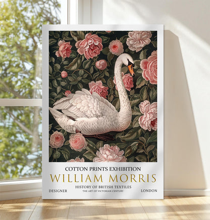 William Morris Canvas, William Morris Exhibition Print on Canvas, William Morris Print, Textile Canvas,  Floral Wall Art, Swan Canvas