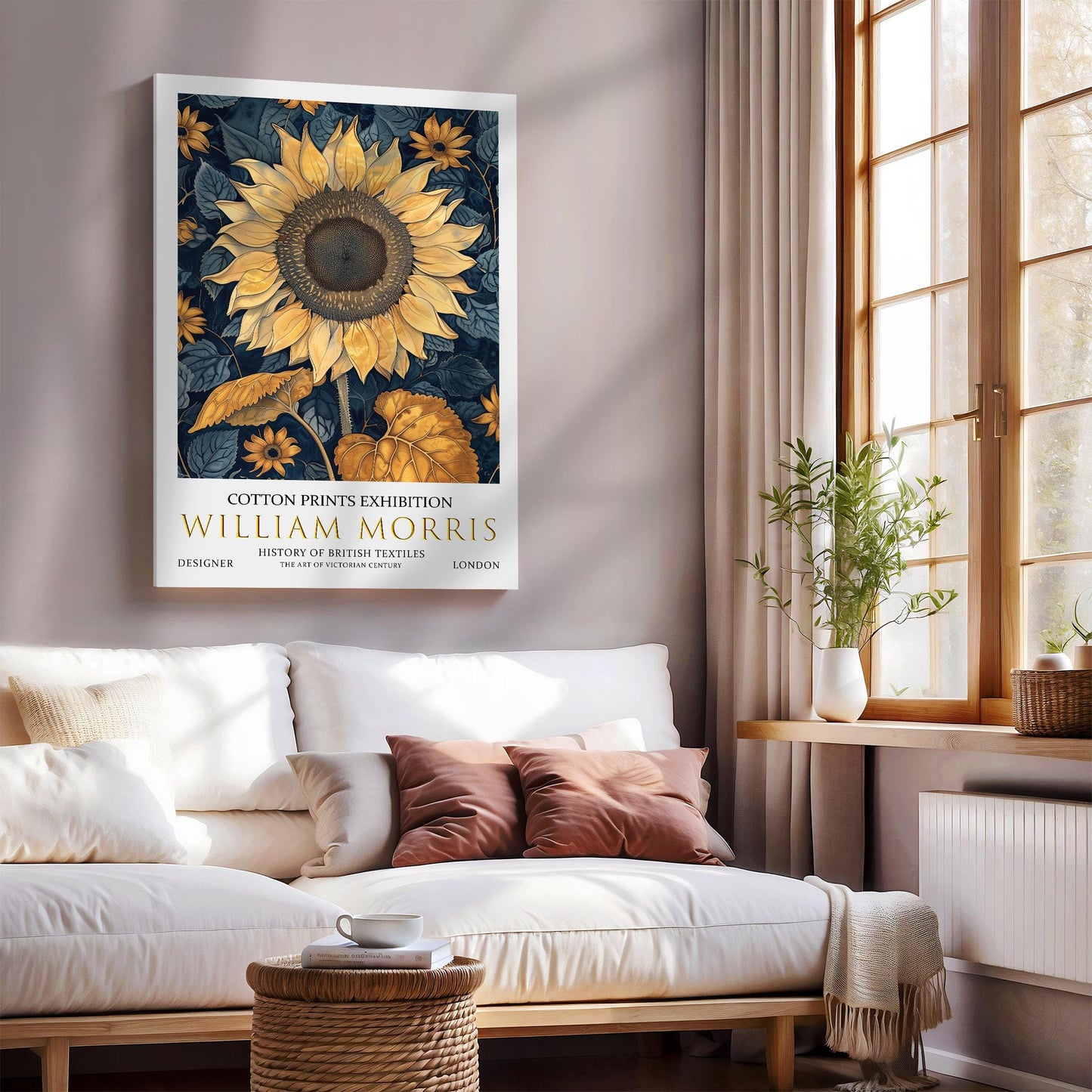 William Morris Canvas, William Morris Exhibition Print on Canvas, William Morris Print, Textile Canvas,  Floral Wall Art, Sunflower Canvas