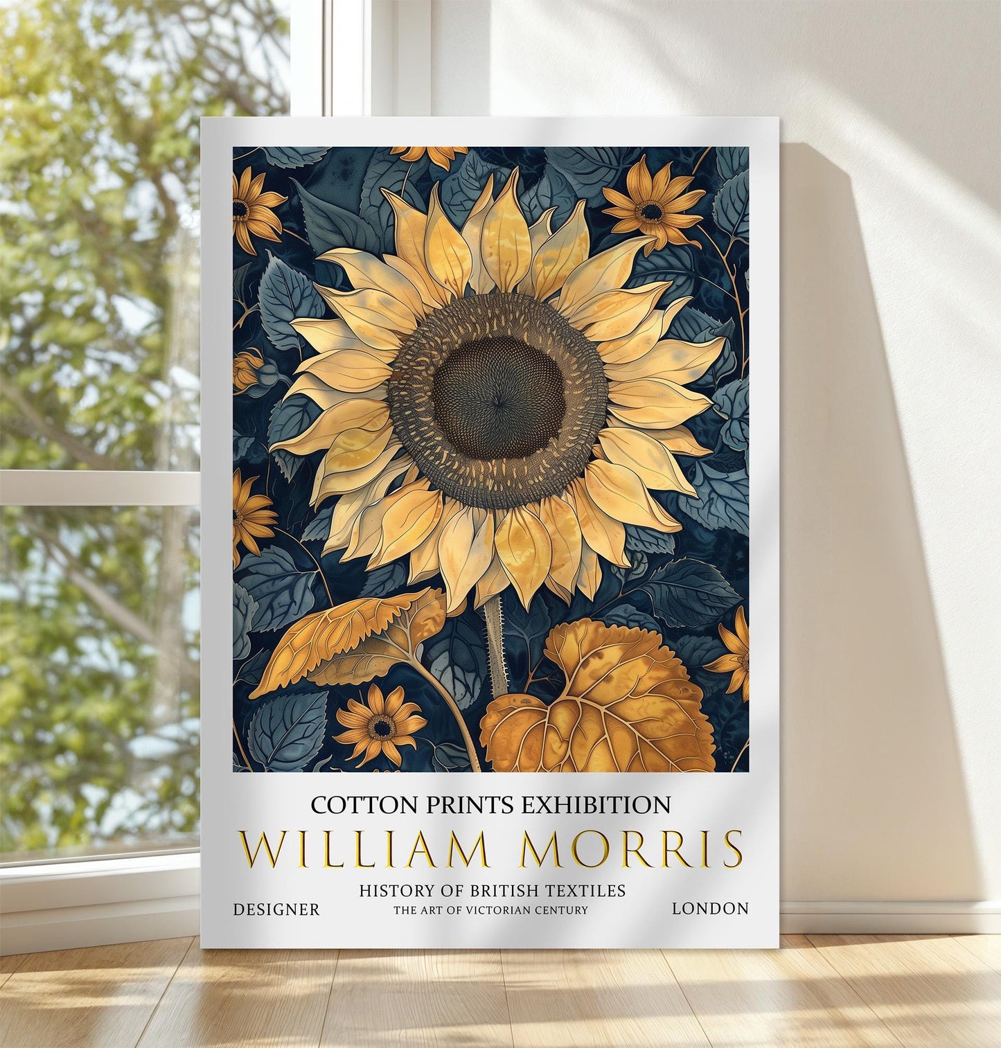 William Morris Canvas, William Morris Exhibition Print on Canvas, William Morris Print, Textile Canvas,  Floral Wall Art, Sunflower Canvas