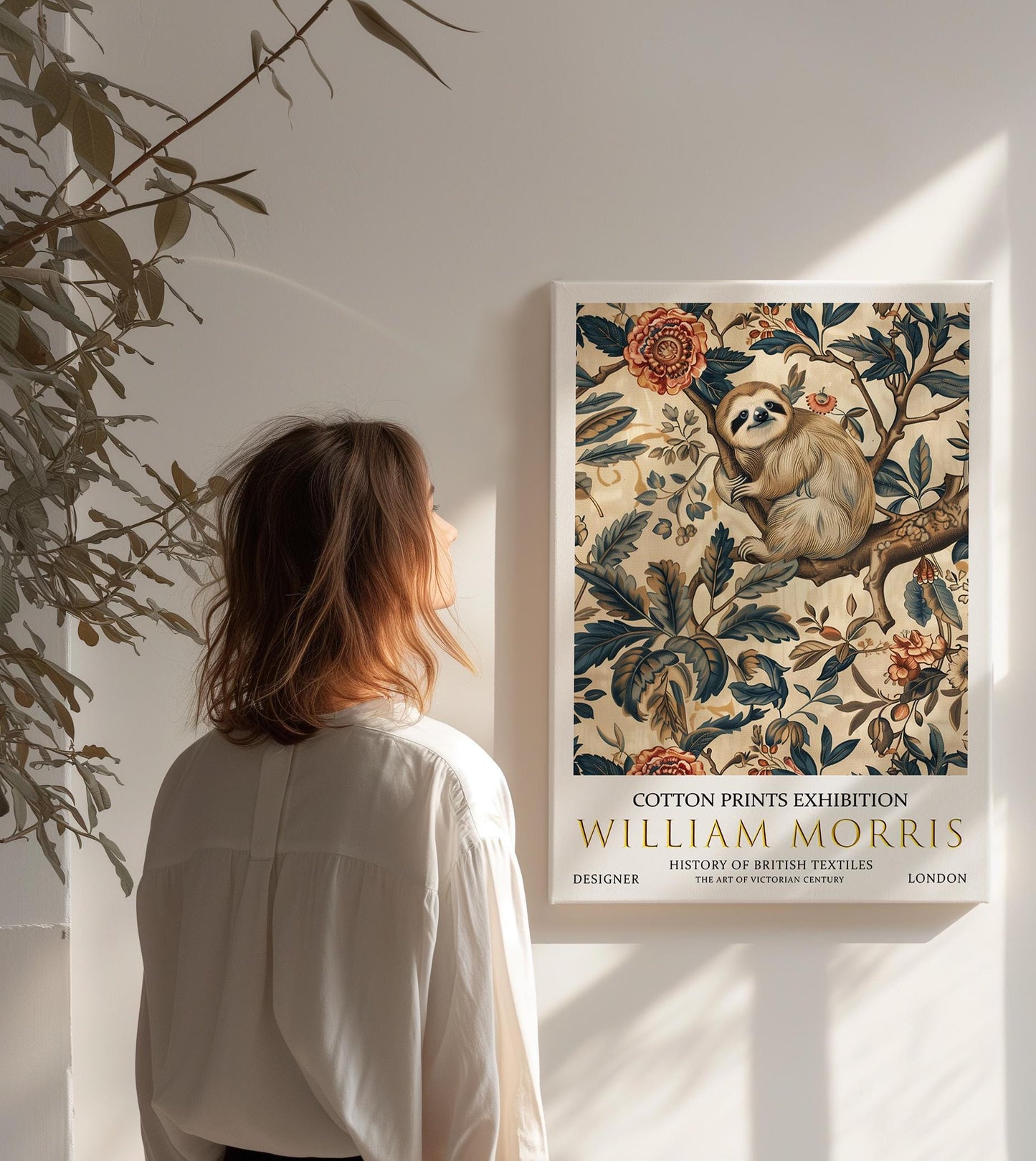 William Morris Canvas, William Morris Exhibition Print on Canvas, William Morris Print, Textile Canvas,  Floral Wall Art, Sloth Canvas