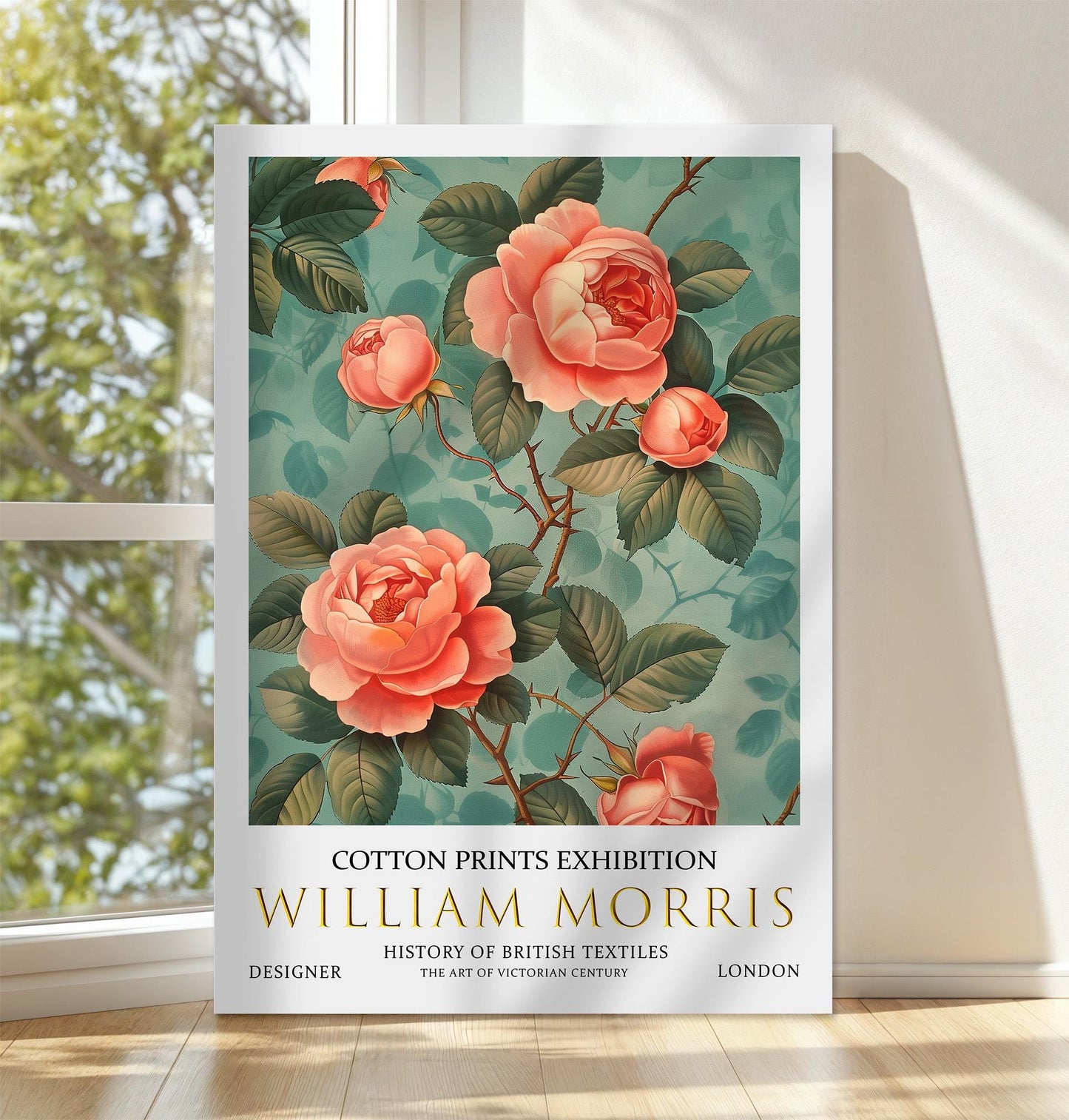 William Morris Canvas, William Morris Exhibition Print on Canvas, William Morris Print, Textile Canvas,  Floral Wall Art, Roses Canvas