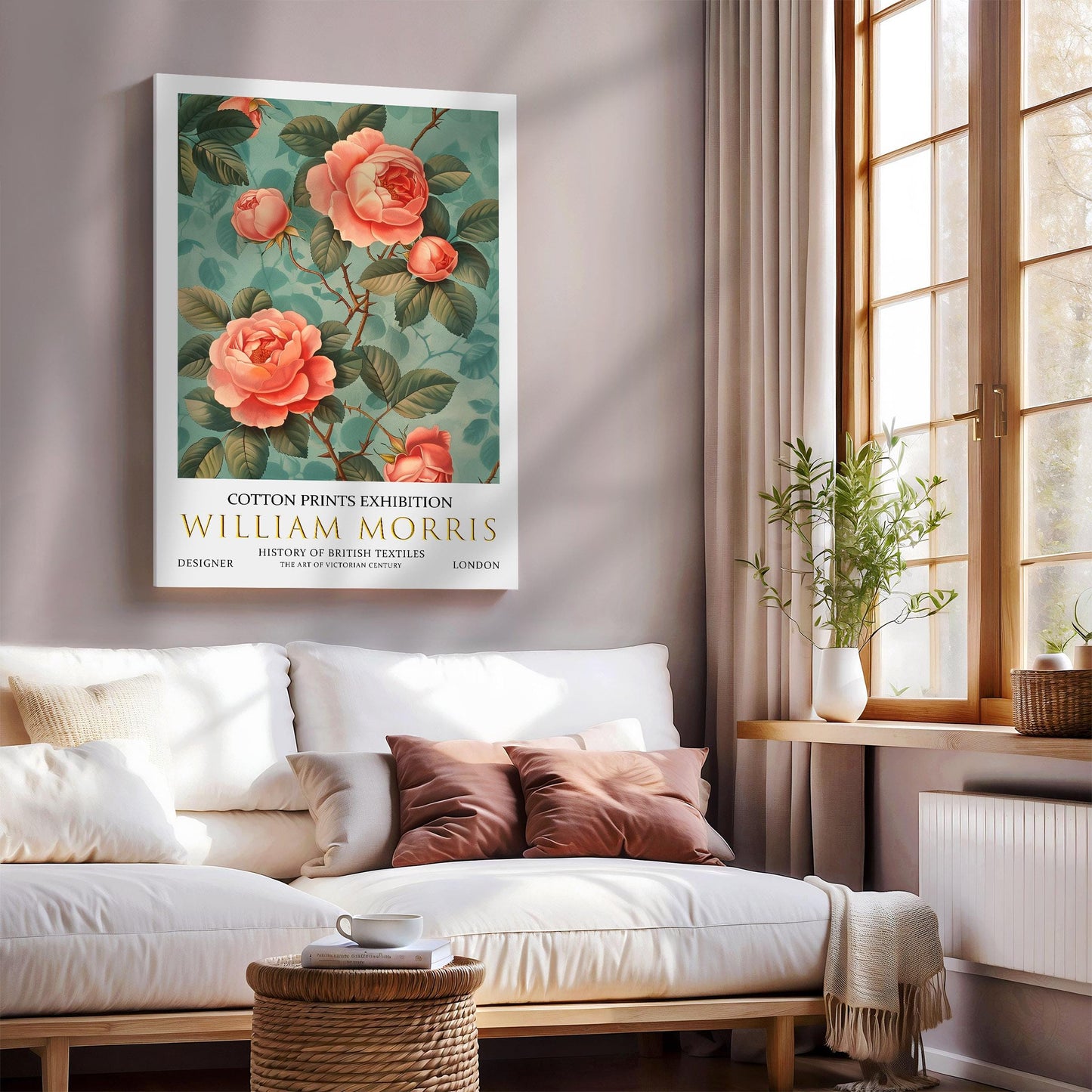 William Morris Canvas, William Morris Exhibition Print on Canvas, William Morris Print, Textile Canvas,  Floral Wall Art, Roses Canvas