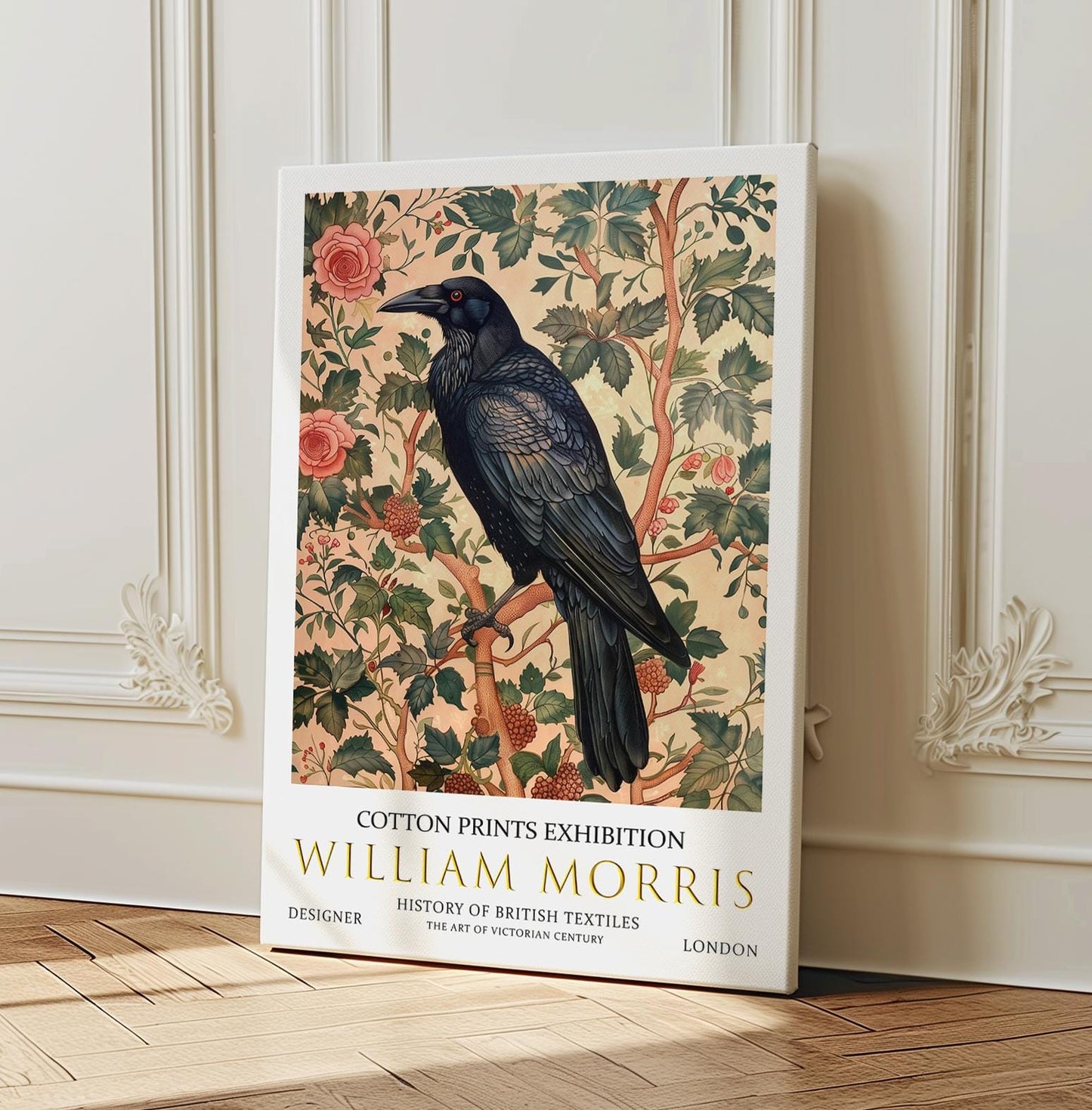 William Morris Canvas, William Morris Exhibition Print on Canvas, William Morris Print, Textile Canvas,  Floral Wall Art, Raven Canvas