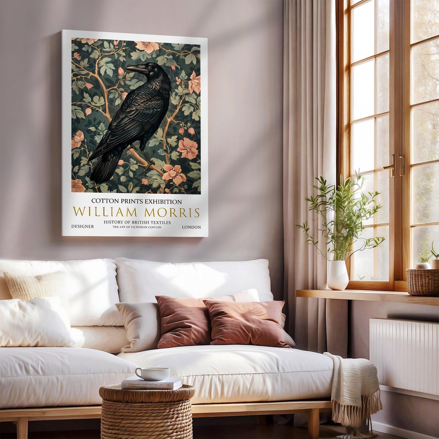 William Morris Canvas, William Morris Exhibition Print on Canvas, William Morris Print, Floral Canvas,  Textile Wall Art, Raven Canvas