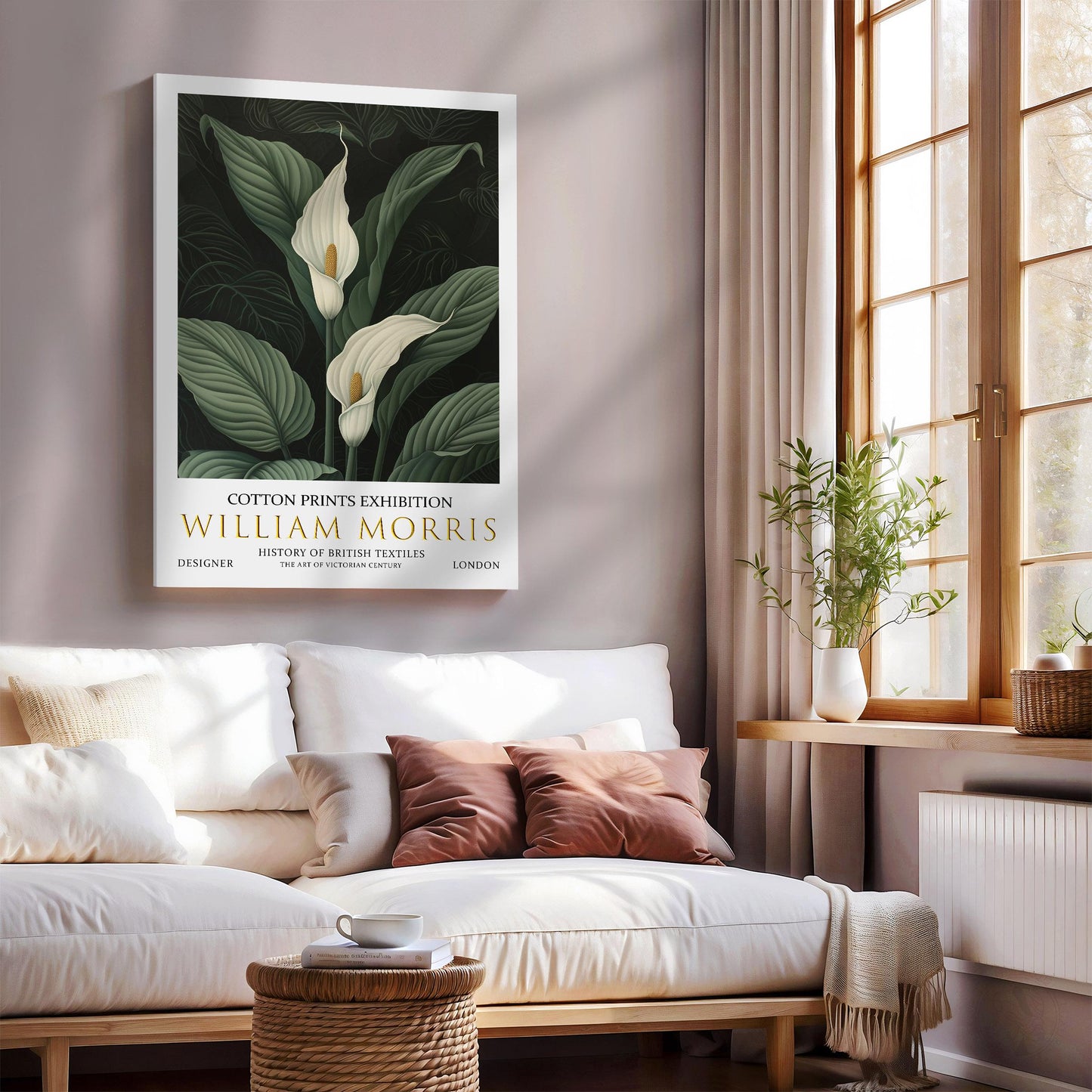 William Morris Canvas, William Morris Exhibition Print on Canvas, William Morris Print, Textile Canvas,  Floral Wall Art, Peace Lily Canvas