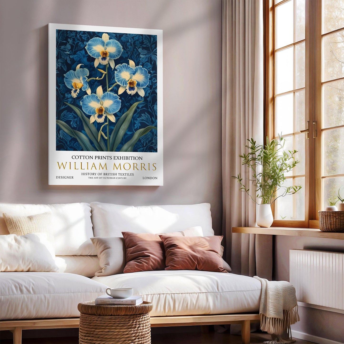 William Morris Canvas, William Morris Exhibition Print on Canvas, William Morris Print, Textile Canvas,  Floral Wall Art, Orchids Canvas