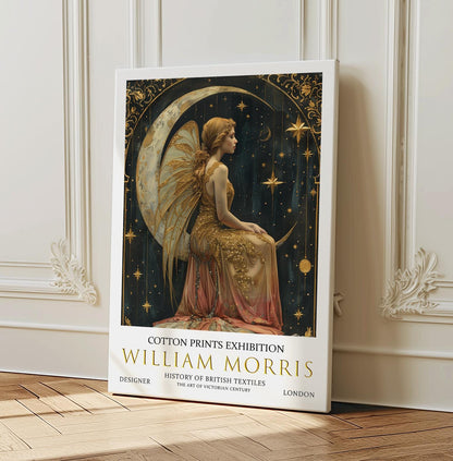 William Morris Angle Moon & Stars Canvas, William Morris Exhibition Print on Canvas, William Morris Print, Textile Canvas, Floral Wall Art